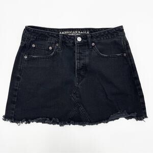 AMERICAN EAGLE Skirt Black Denim Jean Skirt Button Down Fly Mini Short Size 6